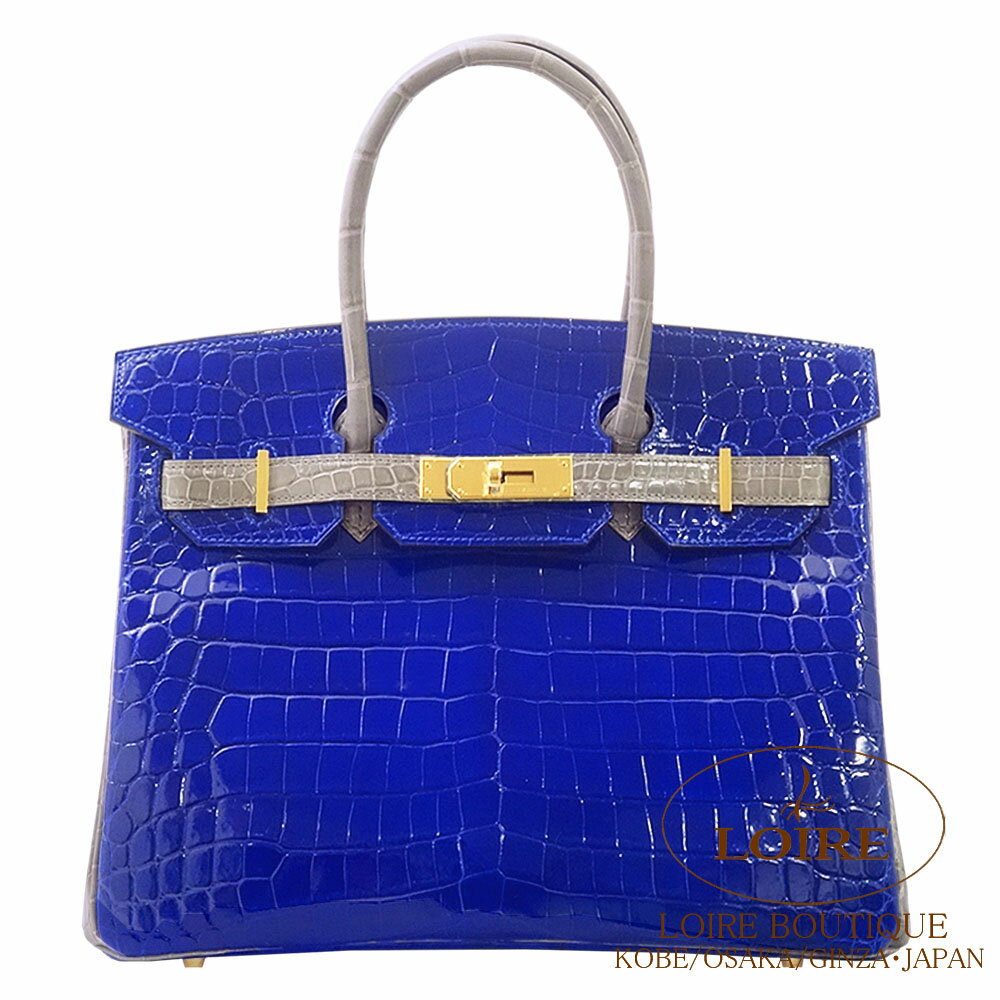 ᥹ С 30 ѡʥ ֥롼쥯ȥåߥȥȥ졼  ˥ƥ ɶ HERMES Birkin 30 BLEU ELECTRIQUE(7T)/GRIS TOURTERELLE(81) Crocodile Niloticus Gold