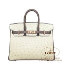 エルメス バーキン 25 パーソナル ナタ×グリトゥールトゥレール オーストリッチ ローズゴールド金具 HERMES Birkin 25 NATA(I2)/GRIS TOURTERELLE(81) Ostrich Rose Gold