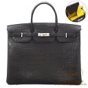 エルメス バーキン 40 パーソナル クロ×内側ミモザ クロコダイル アリゲーターマット シルバー金具 HERMES Birkin 40 NOIR(89)/MIMOSA(M9) Crocodile Alligator Matte Silver