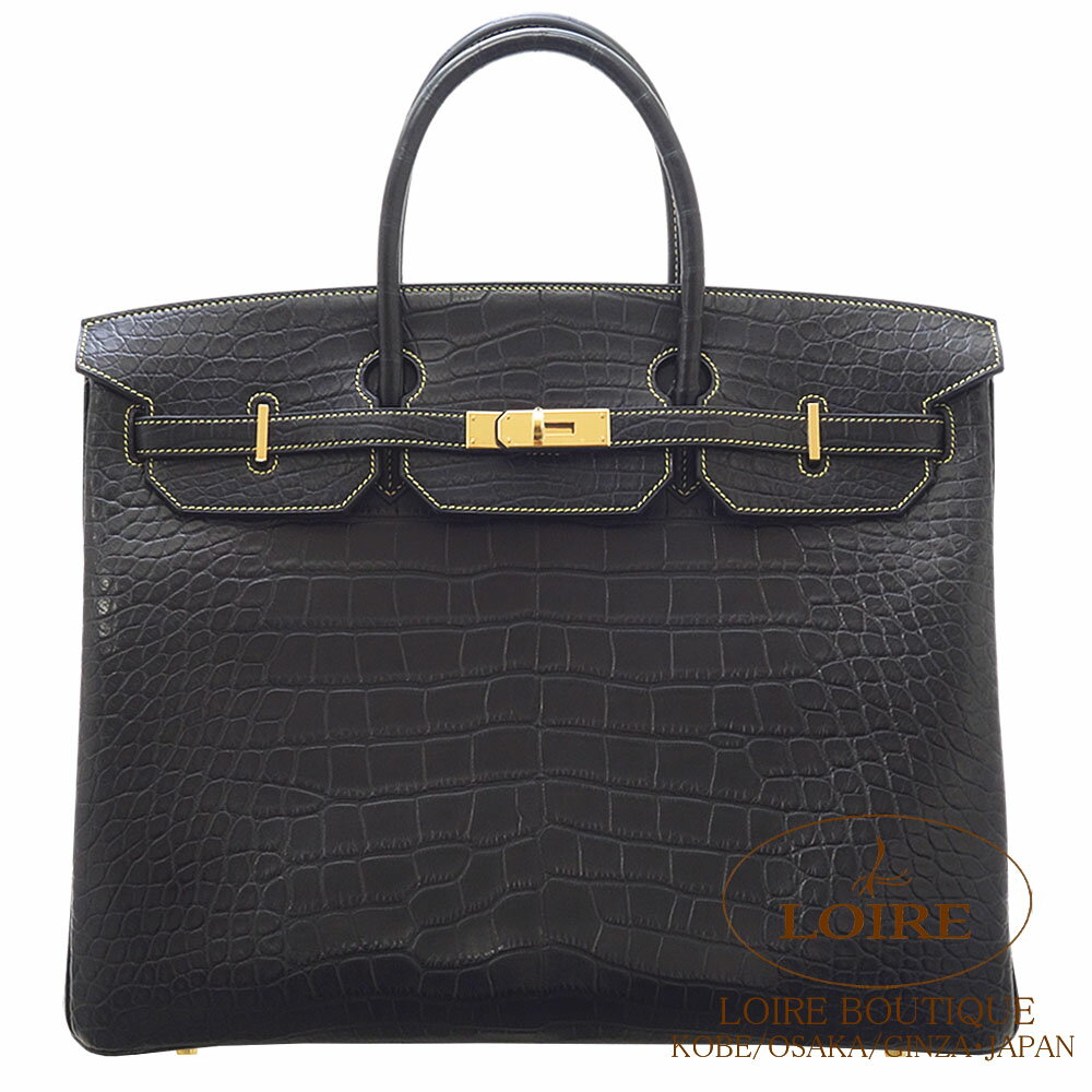 エルメス バーキン 40 パーソナル クロ(ミモザステッチ) クロコダイル アリゲーターマット ゴールド金具 HERMES Birkin 40 NOIR(89) Crocodile Alligator Matte Gold