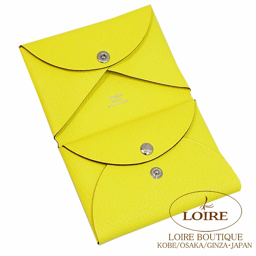 エルメス カルヴィ デュオ (コインケース付きカードケース) ジョーヌシトロン シェーブル シルバー金具 HERMES Calvi Duo JAUNE CITRON(9N) Chevre Silverのサムネイル