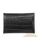 エルメス カルヴィ カードケース クロ アリゲーターマット シルバー金具 HERMES Calvi Card Case NOIR(89) Crocodile A...
