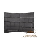 エルメス カルヴィ カードケース グラファイト クロコダイル アリゲーターマット シルバー金具 HERMES Calvi Card Case GRAPHITE(...
