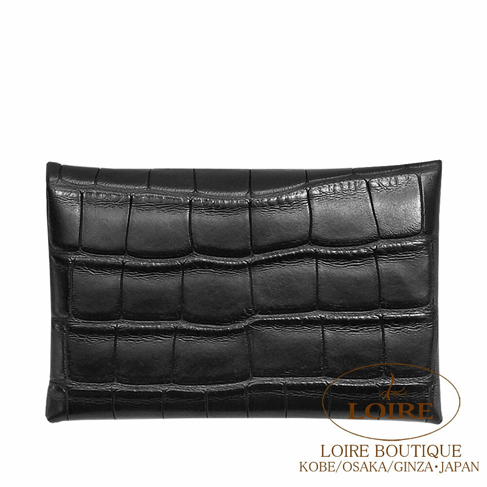 エルメス カルヴィ カードケース クロ アリゲーターマット シルバー金具 HERMES Calvi Card Case NOIR(89) Crocodile Alligator Matte Silver