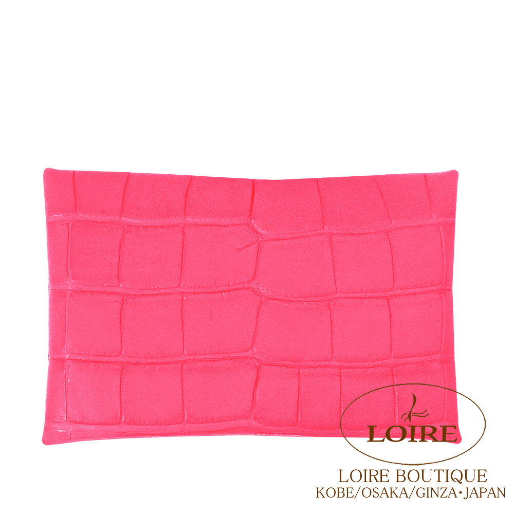 エルメス カルヴィ カードケース ローズエクストレーム クロコダイル アリゲーターマット シルバー金具 HERMES Calvi Card Case ROSE EXTREME(I6) Alligator Mat Silver