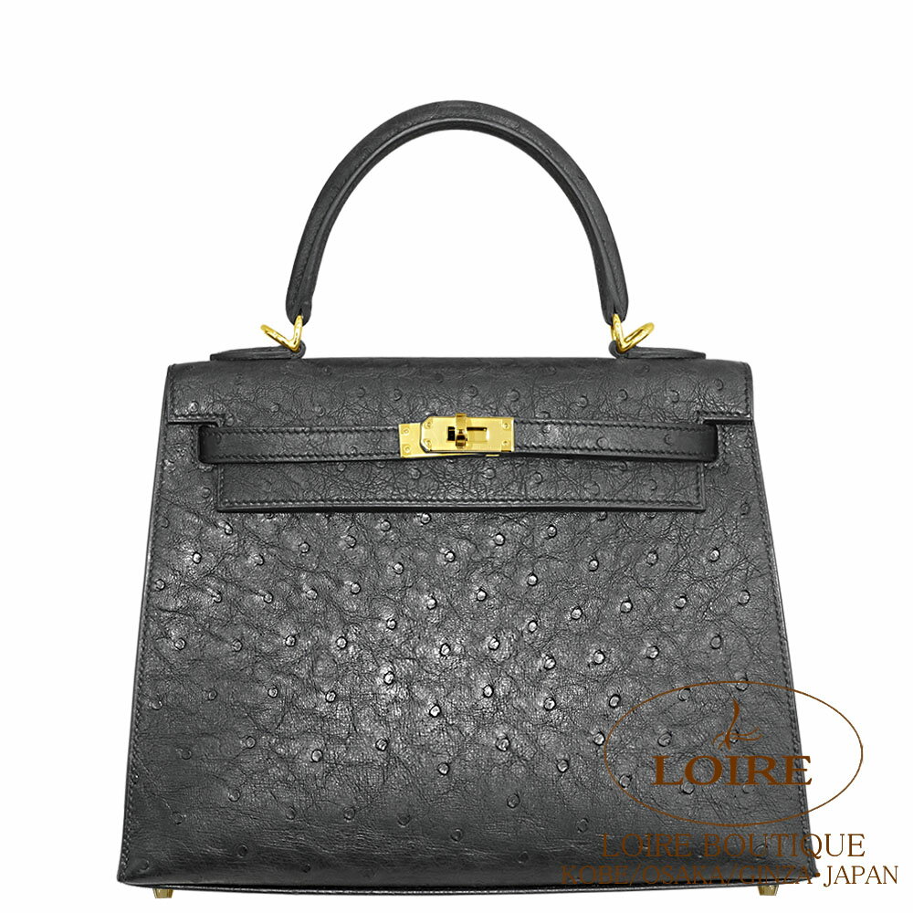 エルメス ケリー 25 外縫 クロ オーストリッチ ゴールド金具 HERMES Kelly 25 Sellier NOIR(89) Ostrich Gold