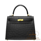 エルメス ケリー 25 外縫 クロ オーストリッチ ゴールド金具 HERMES Kelly 25 Sellier NOIR(89) Ostrich Gold