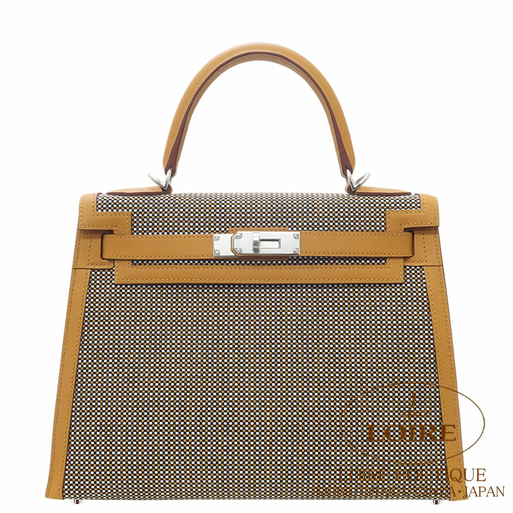 GX P[ 28 OD ZT~ gLh[~XCtg Vo[ HERMES Kelly 28 Sellier SESAME(2S) Toile Quadrille/Swift Silver