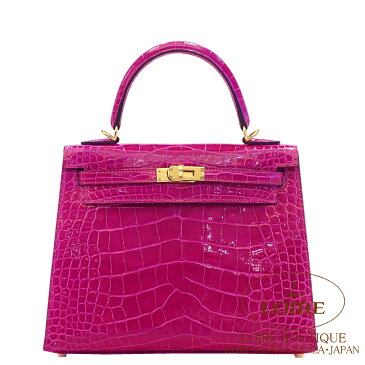 エルメス [HERMES]　ケリー 25cm [Kelly 25cm] 外縫い　クロコダイル アリゲーター　ローズパープル [ROSE POURPRE(L3)]　ゴールド金具