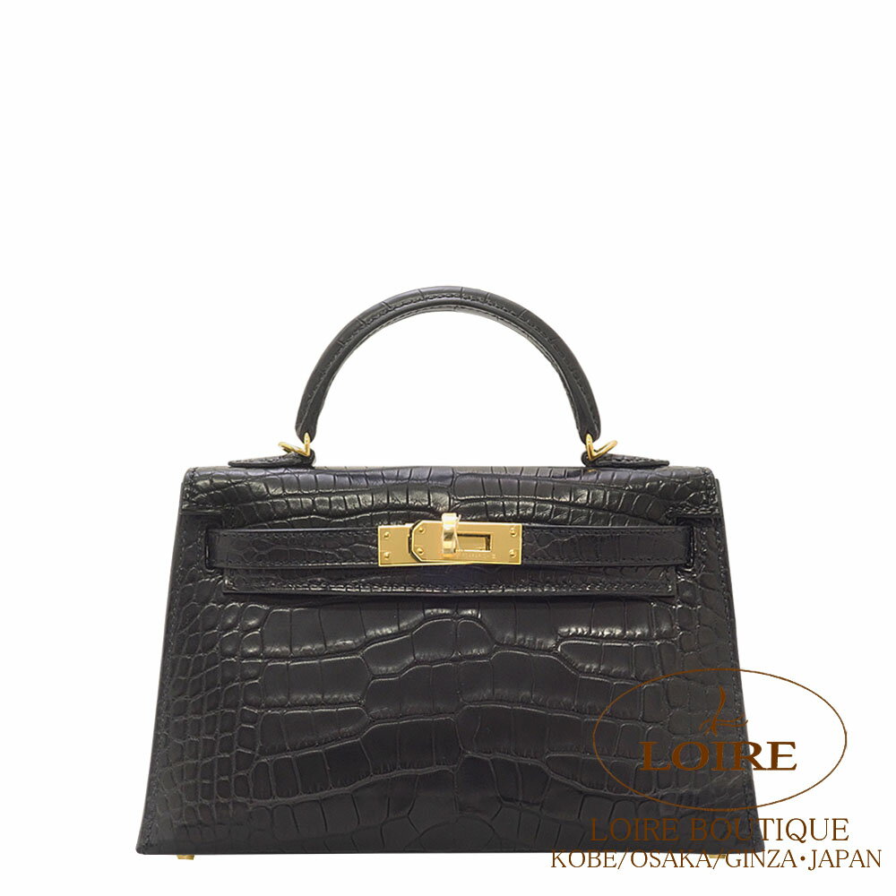 エルメス ケリーミニ2 クロ クロコダイル アリゲーターマット ゴールド金具 HERMES Kelly Mini 2 NOIR(89) Alligator Mat Gold