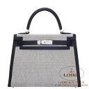 GX P[ 28 OD GN~N gAbV~XCtg Vo[ HERMES Kelly 28 Sellier ECRU(91)/NOIR(89) Toile H/Swift Silver