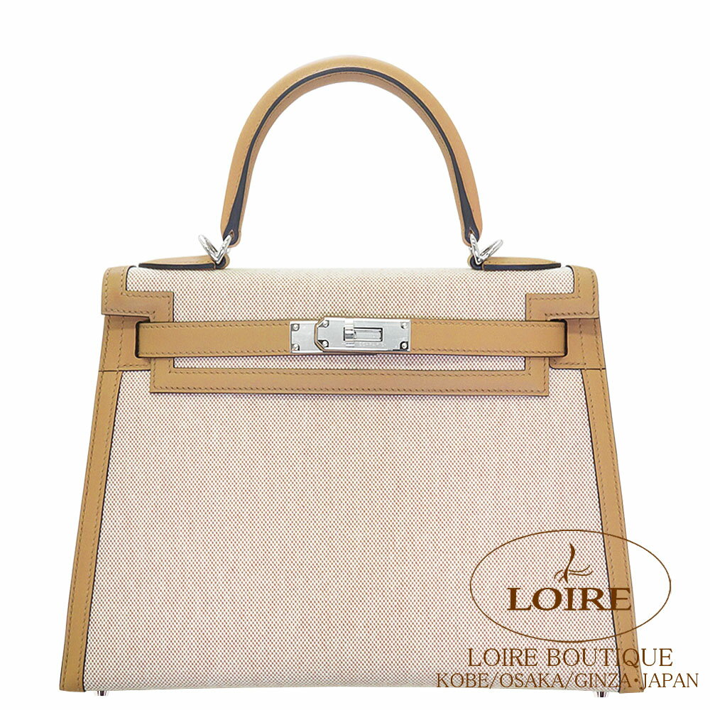 GX P[ 28 OD GN~`CgAbV~XCtg Vo[ HERMES Kelly 28 Sellier ECRU(91)/CHAI(0M) Toile H/Swift Silver