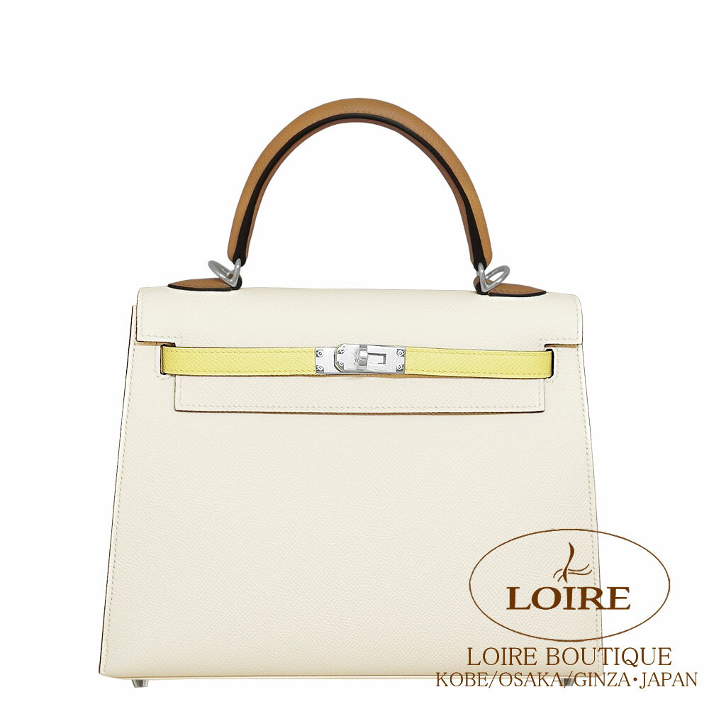 エルメス ケリー 25 外縫 トリコロール ナタ×ジョーヌプッサン×セサミ エプソン シルバー金具 HERMES Kelly 25 Sellier Tricolore NATA(I2)/JAUNE POUSSIN(1Z)/SESAME(2S) Epsom Silver