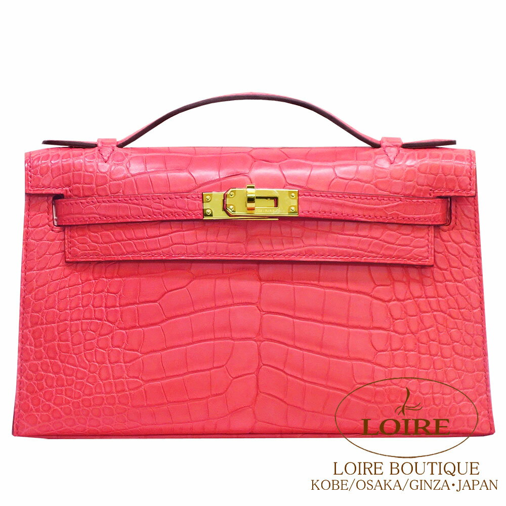 ハンドバッグ エルメス ポシェットケリー ブーゲンビリア クロコダイル アリゲーター ゴールド金具 HERMES Pochette Kelly BOUGAINVILLIER(A5)Crocodile Alligator Matte Gold