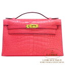 エルメス ポシェットケリー ブーゲンビリア クロコダイル アリゲーター ゴールド金具 HERMES Pochette Kelly BOUGAINVILLIER(A5)Crocodile Alligator Matte Gold