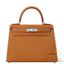 エルメス ケリー 28 外縫 ゴールド エプソン シルバー金具 HERMES Kelly 28 Sellier GOLD(37) Epsom Silver