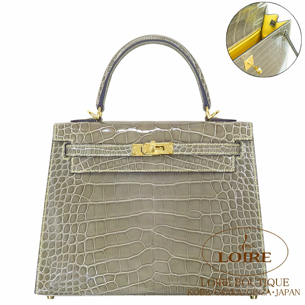 ᥹ ꡼ 25 ˥ ѡʥ ȥȥ졼¦ߥ⥶(ߥ⥶ƥå)  ꥲ ɶ HERMES Kelly 25 Sellier GRIS TOURTERELLE(81)/MIMOSA(M9) Crocodile Alligator Gold