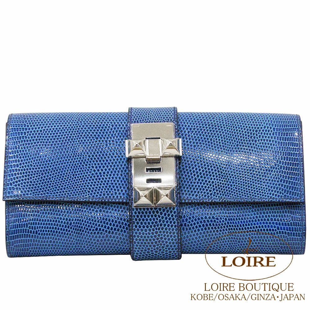 エルメス [HERMES] ポシェットメドール[Pochette Medor]　リザード　ブルーペトロール[BLEU PETROLE(70)]　シルバー金具