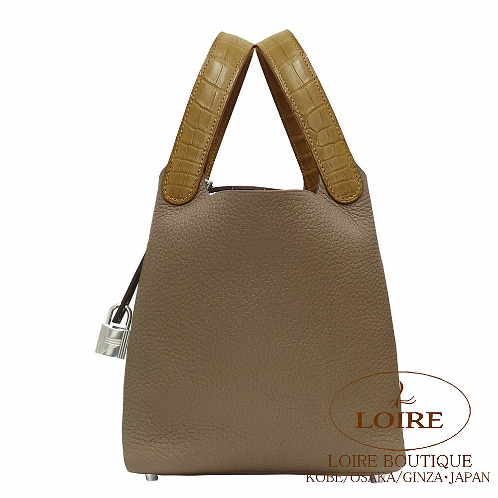 エルメス ピコタンロック タッチ PM エトゥープ クレマンス×クロコダイル アリゲーターマット シルバー金具 HERMES Picotin Lock Touch PM ETOUPE(18)Clemence/Alligator Mat Silverのサムネイル