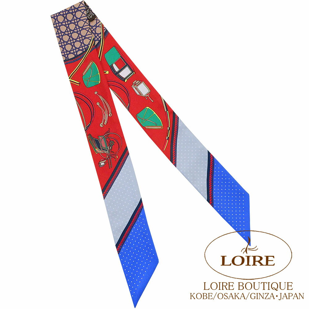 エルメス トゥイリー 折り畳み式ほろの馬車 ルージュ×ブルー×グリ シルク HERMES TWILLY Les voitures a Transformation ROUGE/BLUE/GRIS Silk