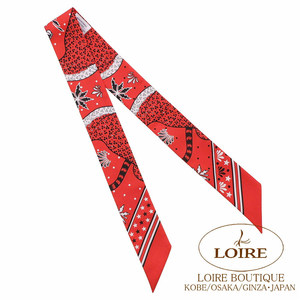 ����᥹ �ȥ����꡼ �쥪�ѡ��ɡ��Х���� �롼����ߥ����ߥ��� ���륯 HERMES TWILLY Les L���opards Bandana ROUGE/NOIR/BLANC Silk