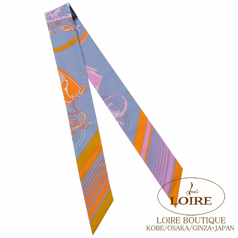 エルメス トゥイリー エクスリブリス グリ×オレンジ×ローズ シルク HERMES TWILLY SOIE EX-LIBRIS GRIS/ORANGE/ROSE Silk