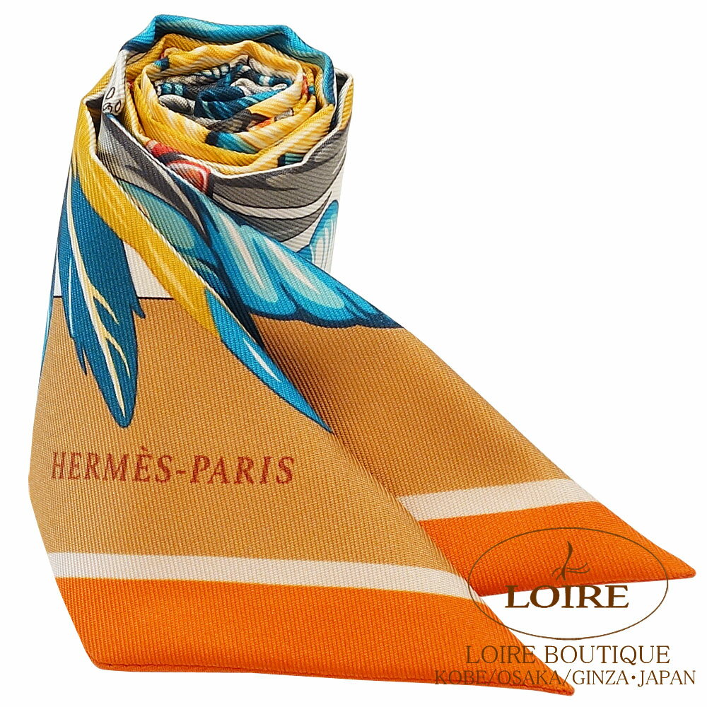 エルメス トゥイリー ダンス・パシフィック ジョンヌドール×カーキ×オレンジ シルク HERMES TWILLY DANSE PACIFIQUE JAUNE D OR/KAKI/ORANGE Silk