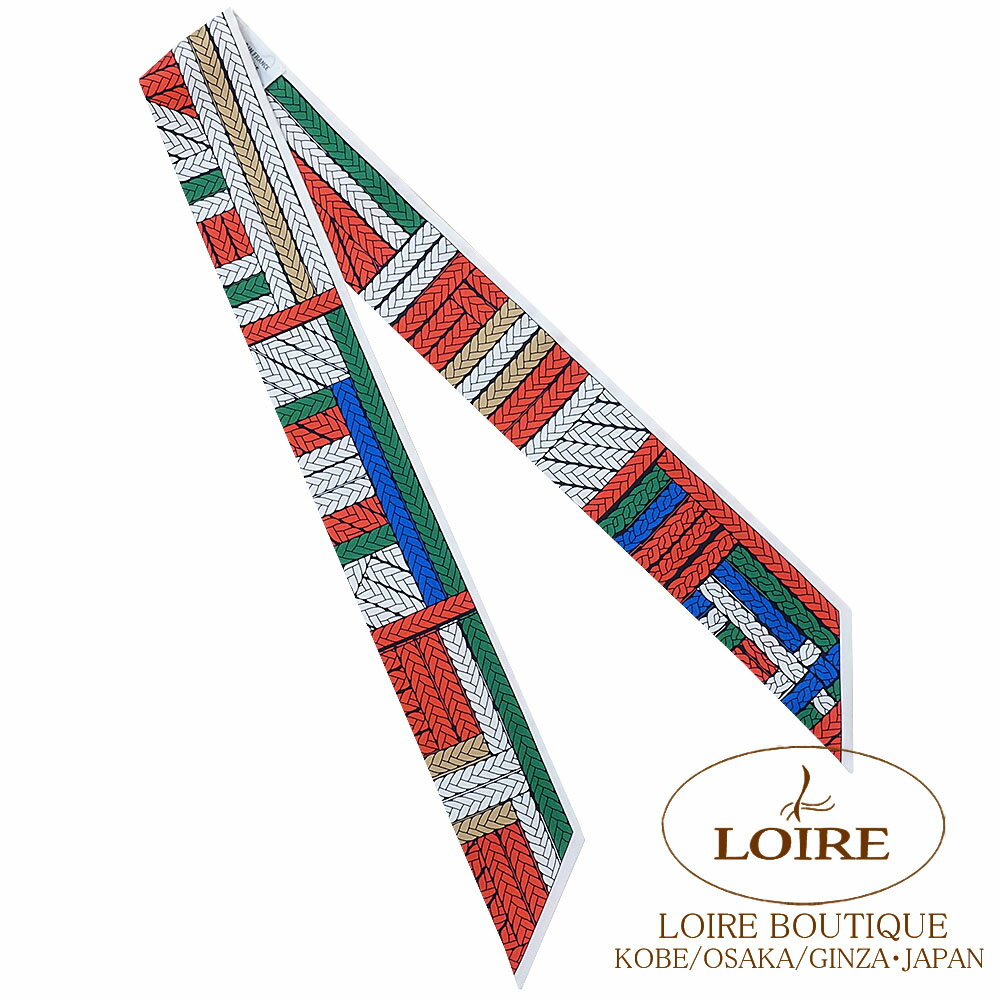 エルメス トゥイリー トレスH ルージュ×シロ ×ヴェール シルク HERMES TWILLY TRESSES H ROUGE/BLANC/VERT Silk