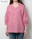 Deux Amour レディース 春夏 シャツ ギンガムチェック 7分袖 カジュアル バックリボン 袖口リボン ギンガム チェック 綿 コットン 100% レディス ドゥーザムール 63-129541