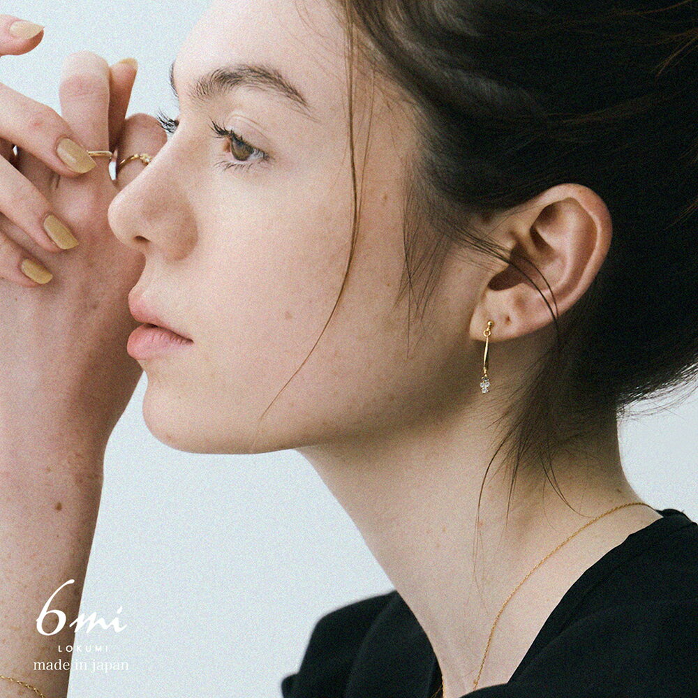 18金 ピアス 3カラー展開 金属アレルギー対応 K18ポスト 日本製 メタル バー ビジュー スイング レディース シンプル 小ぶり 揺れる K18 18K ...