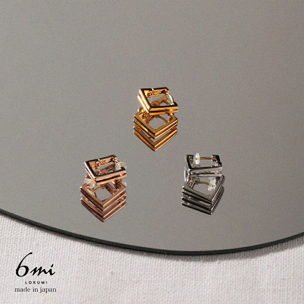 18金 ピアス フープ 3カラー展開 金属アレルギー対応 k18ポスト 日本製 キャッチレス ワンタッチ フープピアス K18ポスト 小さい 小ぶり スクエア スクウェア 大人 おしゃれ シンプル メタル ニッケルフリー シルバー ゴールド ピンクゴールド オフィス 送料無料 LOKUMI