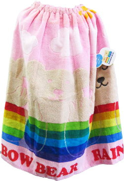 ラップタオル レインボーベアー ピンク×デイズ2柄 子供用 キッズ 巻きタオル ラップドレス プール お着替え 吸水 レジャー 海水浴 水泳教室 スイミング
