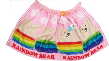 ラップタオル レインボーベアー ピンク×デイズ2柄 子供用 キッズ 巻きタオル ラップドレス プール お着替え 吸水 レジャー 海水浴 水泳教室 スイミング
