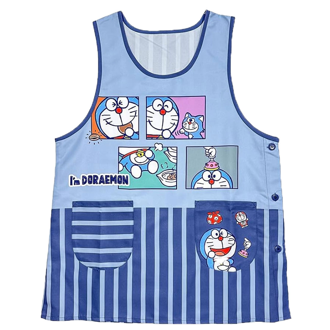 保育士 看護師 介護士 エプロン　ドラえもん柄ブルー 　3L～4Lサイズ　 　幼稚園　保育園　 小学校　介..