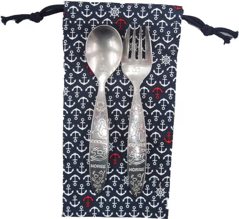 カトラリーケース(ネイビー×碇柄)　子供用 ハンドメイド 　スプーン・フォーク入れ　カトラリー入れ巾着袋　小　入園　入学　ランチ　ピクニック　遠足　給食 ★入園入学ロリポップ★