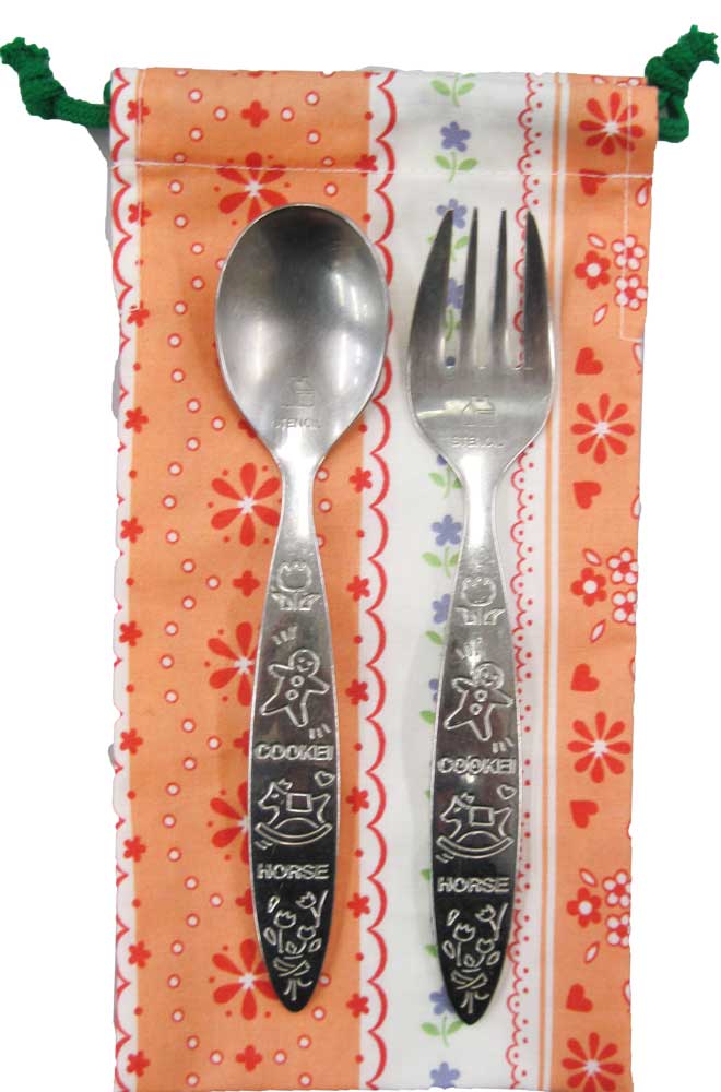 カトラリーケース 子供用 ハンドメイド スプーン・フォーク入れ　カトラリー入れ オレンジ×フラワー柄 巾着袋 小 入園 入学 ランチ ピクニック 遠足 給食