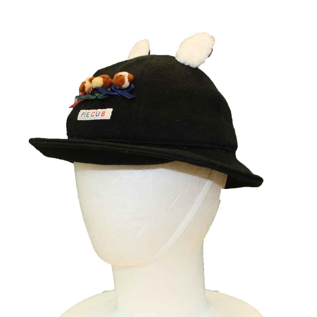 こども帽子 キッズ帽子(黒地にワンちゃんのアップリケと耳付)