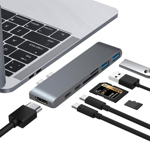 MacBook Pro用 USB ハブ　タイプc 変換アダプター USB-Cハブ type-c カードリーダー タイプc変換アダプター mac os macbook macBook pro windows linux HDMI 1ポート USBC 2ポート USB 3.0 2ポート SDカード 1ポート microSDカード 4K対応　急速充電 データ転送 アルミ合金