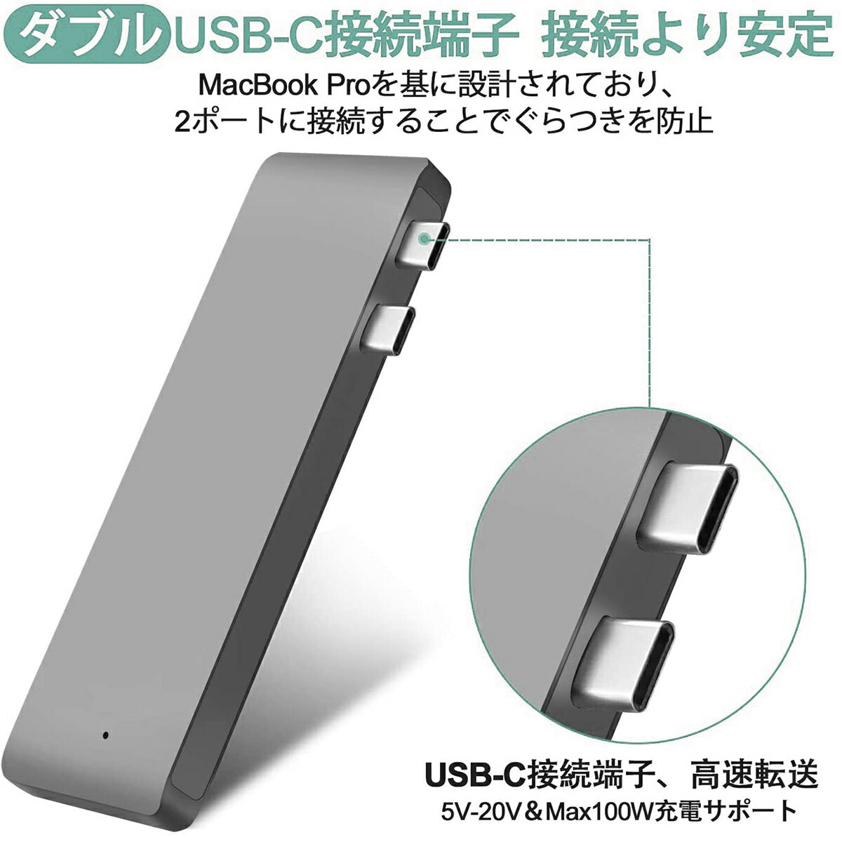 6in1一体型MacBookハブUSBTypeCハブMacBookPro/Air多機能HubThunderbolt3ポート/USB3.0ポート/SD/MicroSDカードスロットタイプC変換アダプタMacBookPro2021/2020/2019/2018MacbookAir