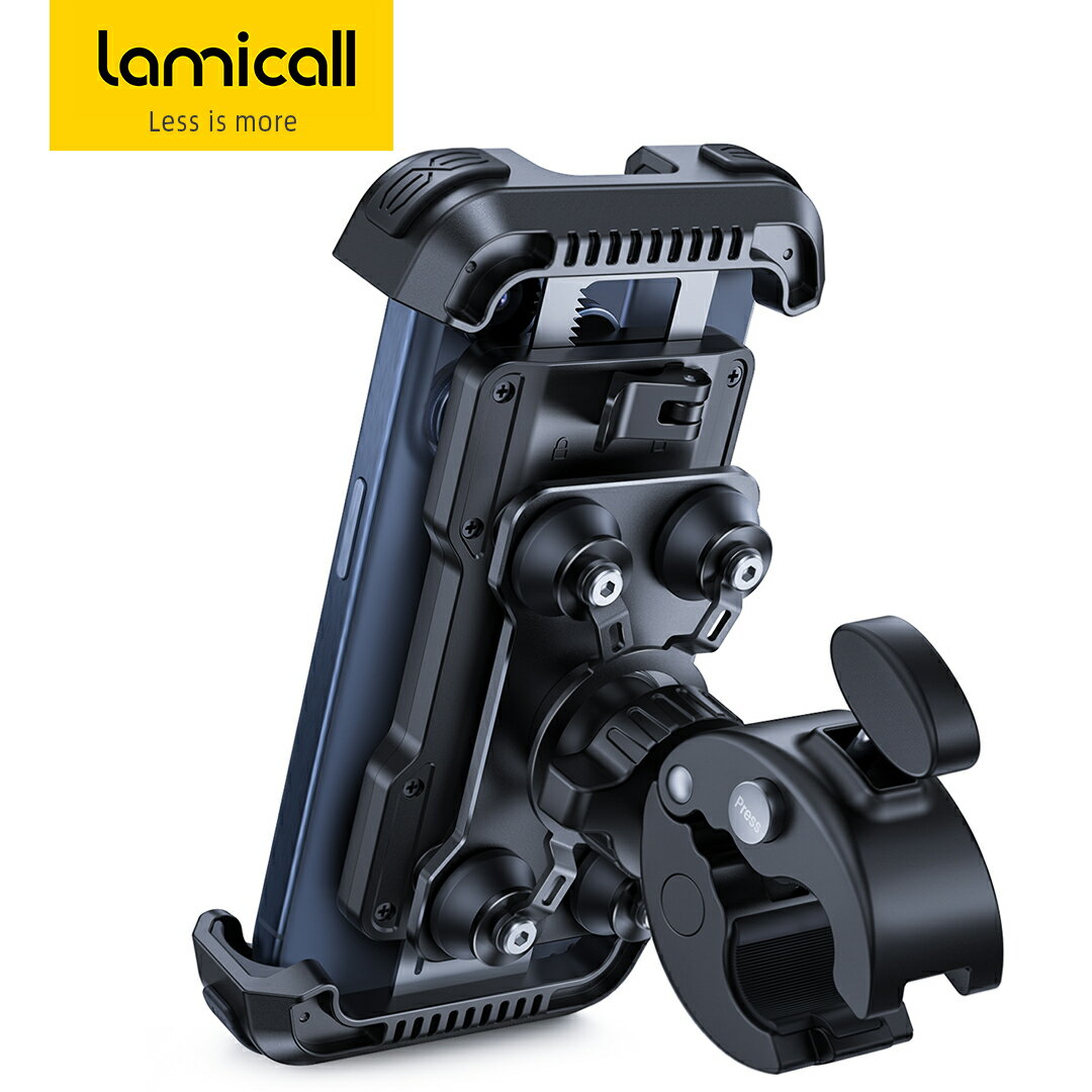 【1年保証】バイク スマホホルダー 振動吸収 Lamicall オートバイ 携帯ホルダー 防振 バイク用 原付 スマートフォン 一体型 片手操作 360度回転 振動対策 4.7~6.8インチ 15-40mmハンドル径 iPh…