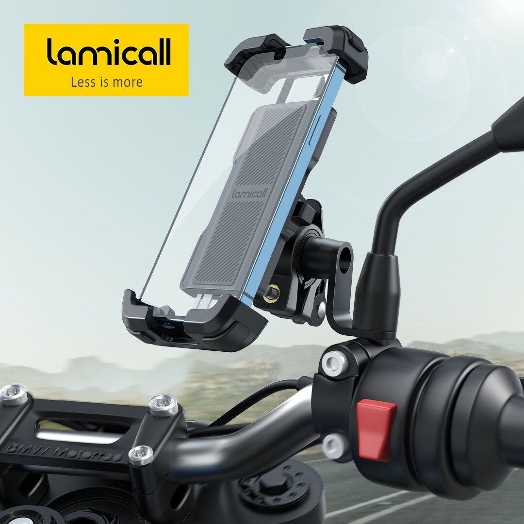 バイク スマホホルダー 原付 ミラーマウント付き 片手操作 Lamicall 簡単取付 バイク用 オートバイ スマートフォンホルダー 固定 携帯ホルダー ケータイ ドライブ 360度回転 落下防止 iPhone 15 pro 14 Plus pro promax 14mini 13 XS Max