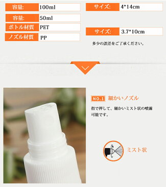 即納 スプレーボトル アルコール対応 10個セット 小分けボトル 100ml/50ml 詰替ボトル スプレー容器 詰替え容器 ボトル 小分け お出かけ用