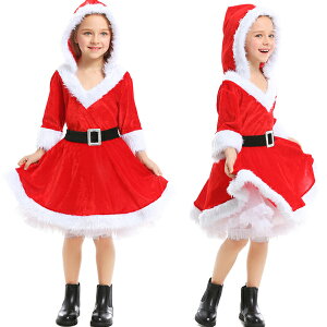 サンタ コスプレ衣装 女の子 サンタクロース クリスマス コスチューム フード付き キッズ サンタ服 子供 サンタ フレアワンピース 仮装 演出服 子供服 パーティー プレゼント