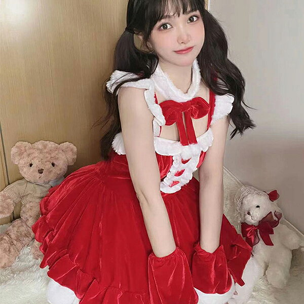 【10日限定5％OFFクーポン】豪華4点セット サンタ コスプレ レデイース セクシー バニーガール サンタコス 可愛い ベロア 兎耳 ウサギ コスチューム ミニ ワンピース バニー うさぎ 靴下付き セット 赤 レッド ピンク サンタクロース 大人 衣装 パーティー 学園祭 long-lifeservice-10004754 modanic サンプル画像2