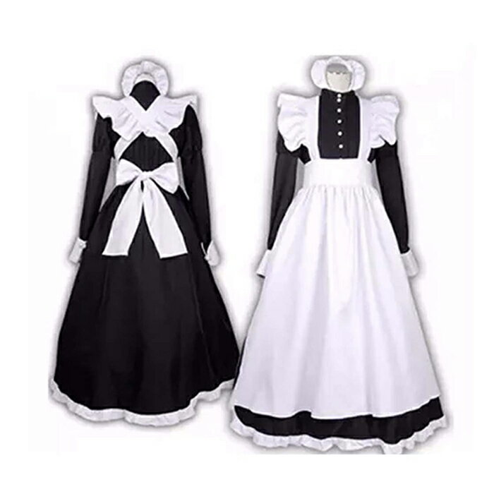 【300円OFFクーポン】メイド服 ロング コスプレ衣装 メイド イギリス風 フリル クラシカル 黒 ブラック 3点セット ロングワンピース エプロン カチューシャ コスチューム ハロウィン レディース メンズ 可愛い ゴスロリ 萌えロリータ