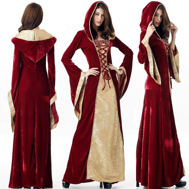 楽天modanic中世ヨーロッパ貴族 仮装 コスプレ 衣装 フード付き 引き裾ワンピース ローブ レディース ハロウィン　衣装 キャラクター 仮装 吸血鬼 ヨーロッパプリンセス バンパイア レディース ガールズ 送料無料