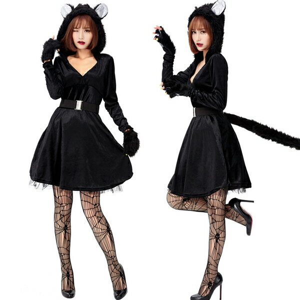 【300円OFFクーポン】一部短納期 黒猫 コスプレ ネコ 猫 仮装 レディース ハロウィン衣装 大人用 動物 コスプレ キャラクター コスチューム 2点セット セクシー ハロウイン コスプレ衣装 仮装用 ワンピース イベント パーティー Halloween 舞台 演出服