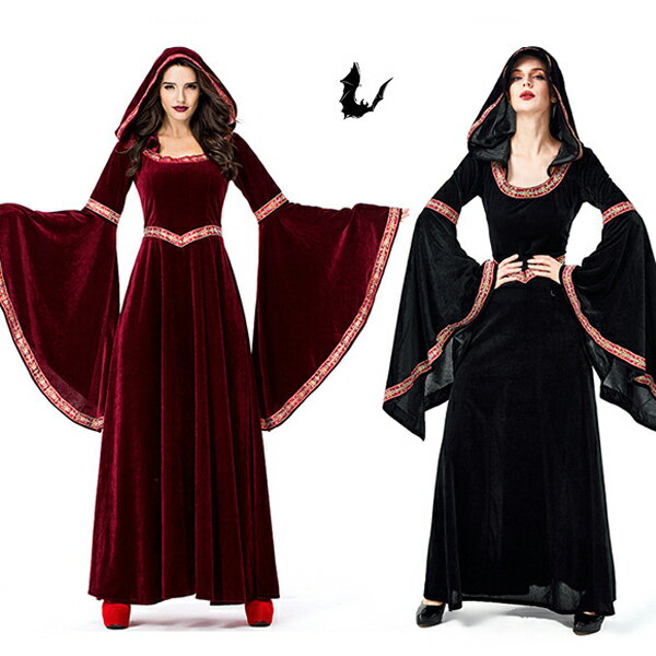 中世ヨーロッパ貴族 魔女 悪魔 レディース 吸血鬼 バンパイア ハロウィン 仮装 ハロウィン衣装 女性用 巫女 フード付…