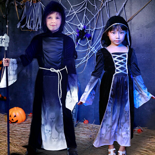 ハロウィン衣装 子供 魔女 巫女 ウィッチ 悪魔 女の子 男の子 コスチューム 仮装 ハロウイン衣装 どくろ コスプレ衣装 ワンピース コスチューム halloween 帽子付き 仮装 キッズ 宴会 余興 忘年会 学園祭 文化祭 舞台 演出服