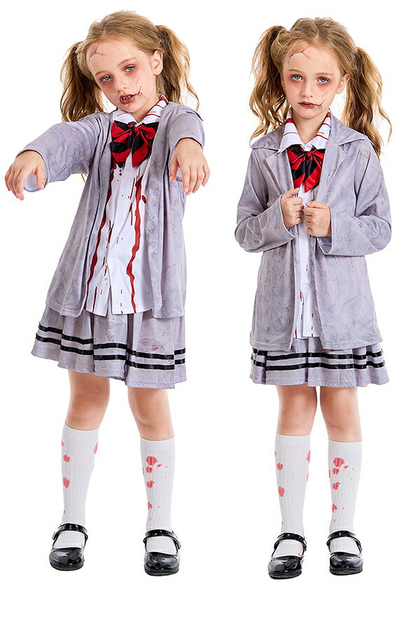 ハロウィン コスプレ ゾンビ 女の子 男の子 吸血鬼 悪魔 子供 子供服 ゴースト コスチューム コスプレ衣装 ブレザー ゴーストガール ハロウィン仮装 ゾンビギャル 可愛い 制服コスプレ 幽霊 イベント用 学園祭 文化祭 可愛い 舞台 long-lifeservice-10004585 modanic サンプル画像3